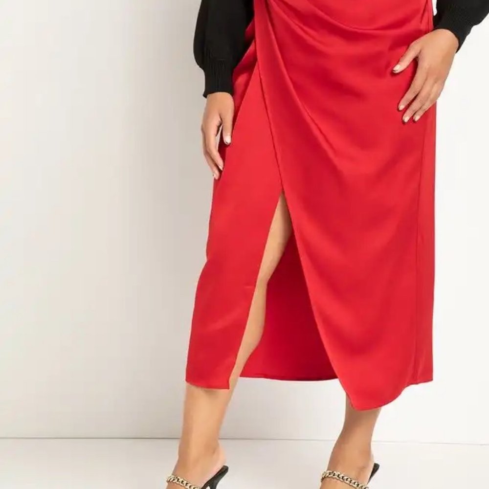 Eloquii Red Pleated Satin Skirt Size 20
